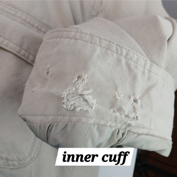 Eddie Bauer VTG SZ L Cotton Tan Chore Jacket Corduroy Collar Down Plaid Liner - Picture 8 of 11